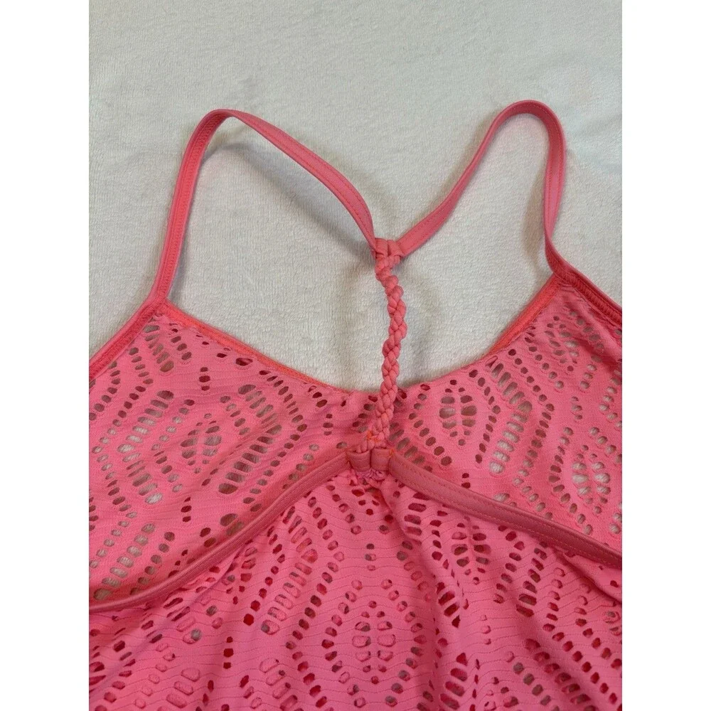 Gossip Girl L 14/16 Coral Pink Crochet Swim Cover Up Racerback Beach Dress